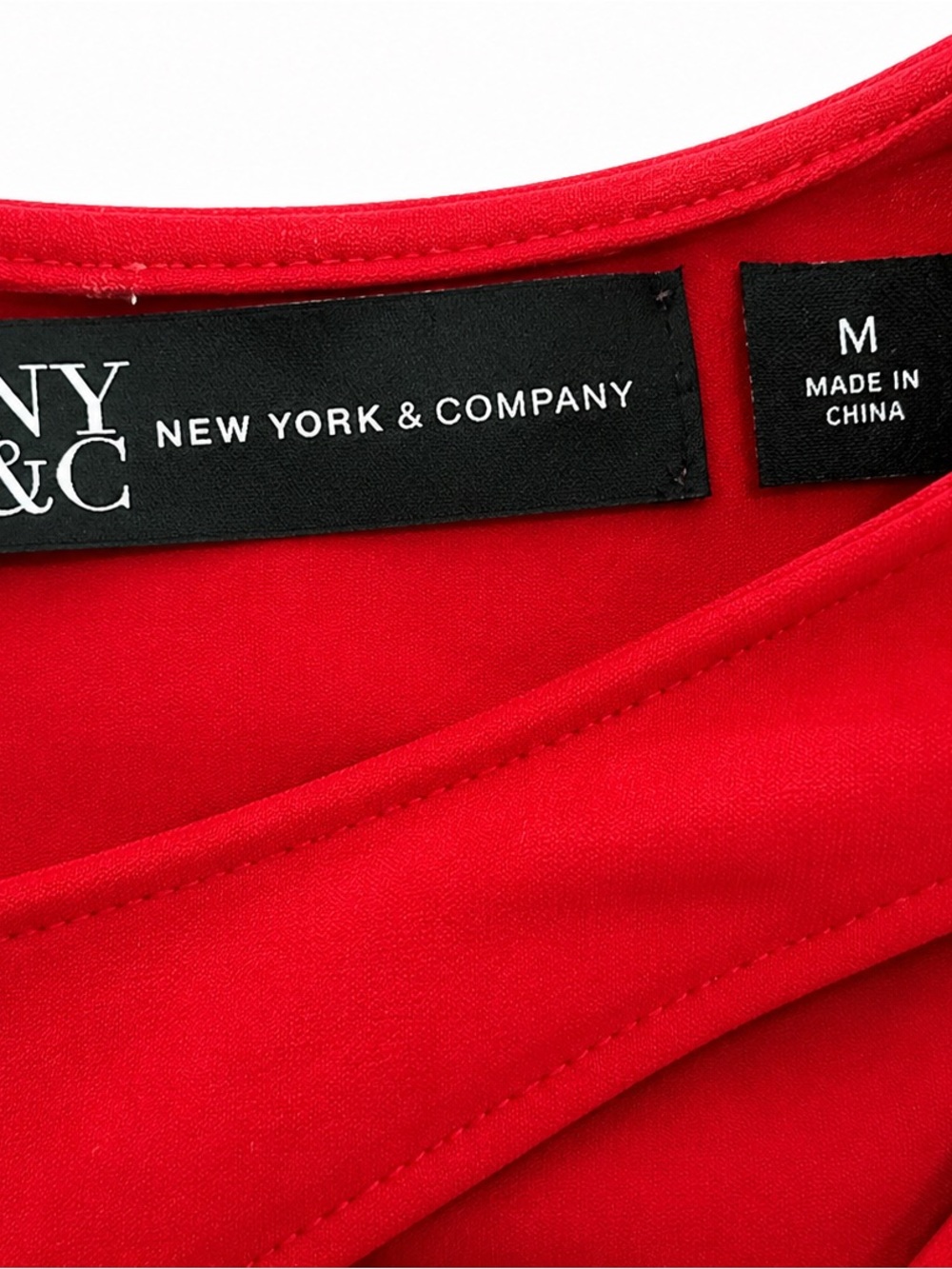 NY & Company Red Bodycon Midi Dress Gold Zip Detail Size Medium - Picture 2 of 3